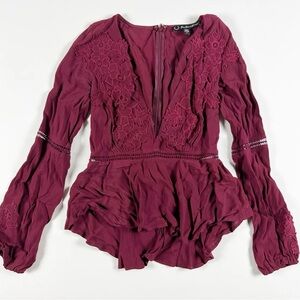 For Love And Lemons Deep Red Lace Blouse